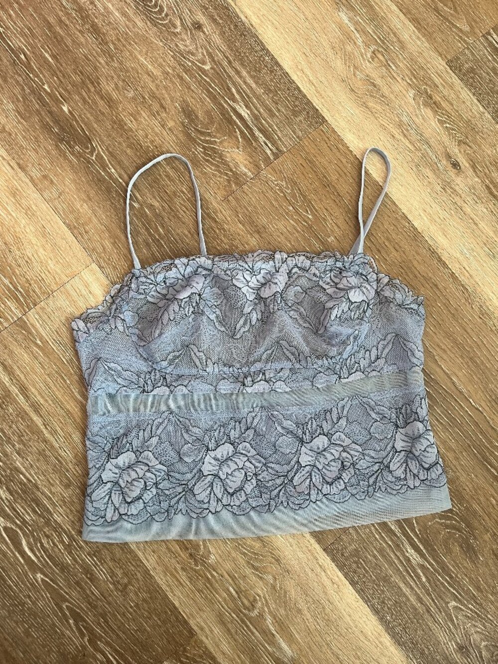 Free People Ice Blue Grey Sheer Floral Cami